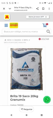 Vendo 17 sacos de brita 12 fênix com 20 kg 6,00 cada saco no Pix