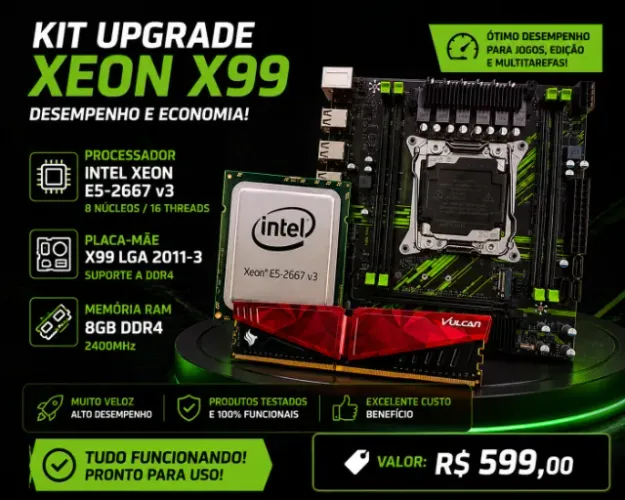 ? Kit Xeon E5-2667 V3 + Placa-Mãe X99 + 8GB DDR4