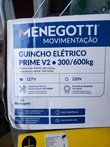 Talha Guincho Elétrico Menegotti Prime V2 300/600kg 127V - Usado Só Uma Vez!