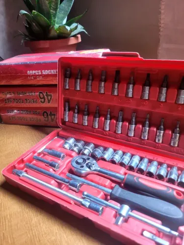 Kit chaves jogo catraca reversível soquetes 46 pçs maleta 