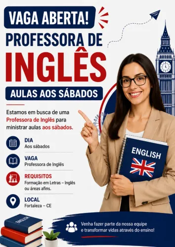OPORTUNIDADE PARA PROFESSORA DE INGLÊS, Professora de Inglês para ministrar aulas aos sába