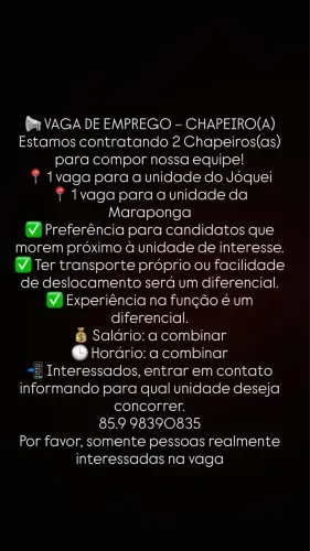 Vaga para chapeiro