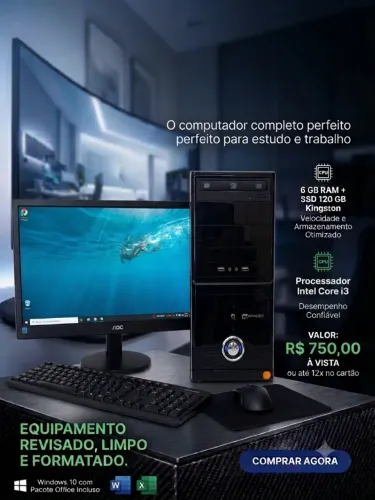 Computador Completo Intel core i3 | 6 GB RAM | SSD 120 GB Kingston - Até 12x no cartão