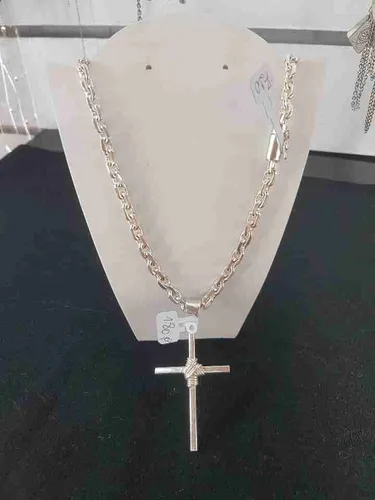 Cordão cadeado de prata original 6mm pingente crussifixo maciço