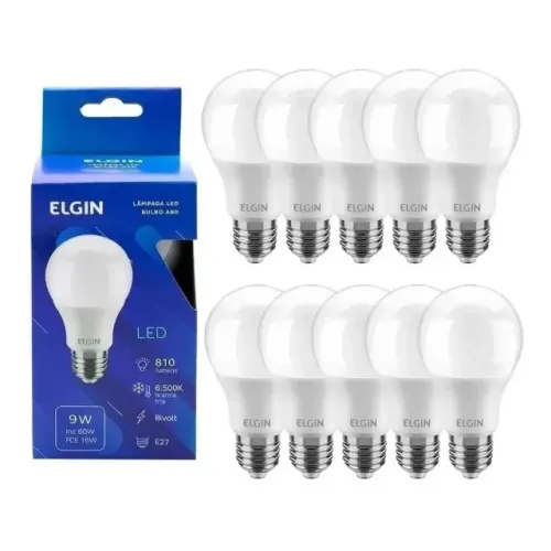 Lâmpada Led kit 10 peças Bulbo 9W Elgin Branco Frio 6500K E27 Bivolt