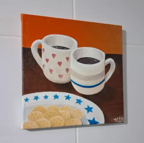 Óleo sobre Tela "Par de Xicaras" 20x20cm Marcos Terra Nova