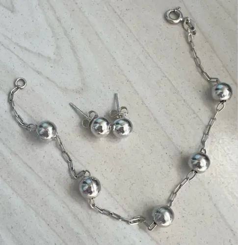 Conjunto de pulseira e brinco em prata pura 925
