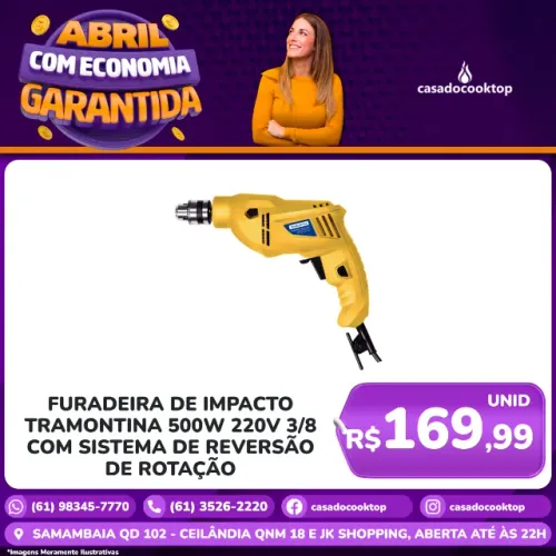 Furadeira de Impacto Tramontina 500W 220V 3/8" com Sistema de Reversão de Rotação