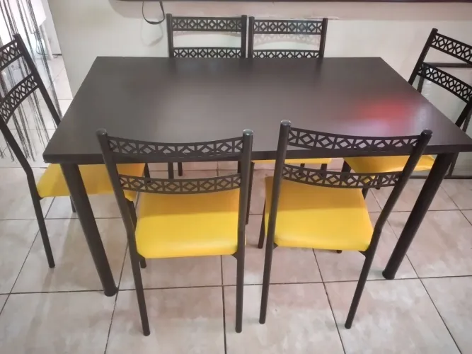 Mesa de Jantar Retangular 6 Cadeiras (Aço Nobre)