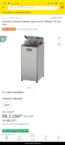 Fritadeira industrial (água e óleo) 220v 8000w funcionando em perfeito estado.