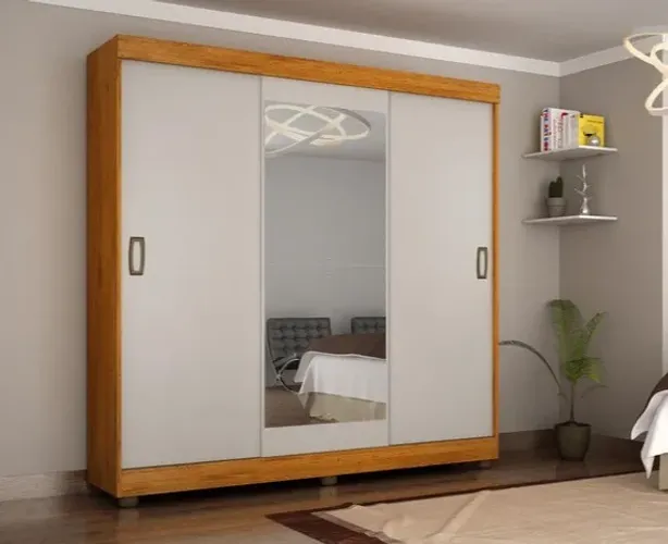 Guarda Roupa 3 Portas 2 Gavetas com Espelho 100% MDF Novo