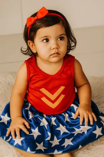 Fantasia vestido mulher maravilha 1 ou 2 anos