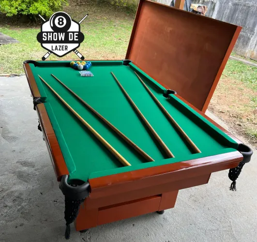 Sinuca Super Luxo Verniz Mogno Pano Verde 