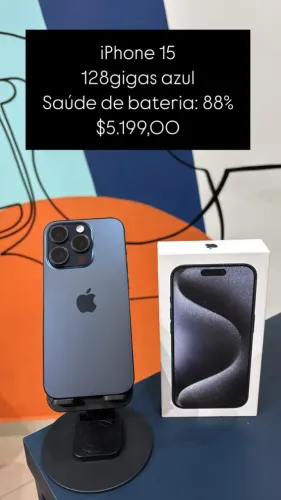 iPhone 15 Pro / 128GB / Azul / Saúde de bateria 88% / Loja fisica