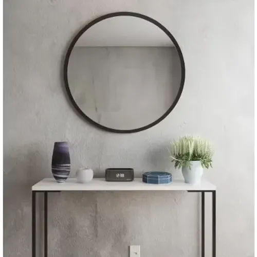Espelho Redondo Decorativo com borda em metalon preto - 1,15 circunferência
