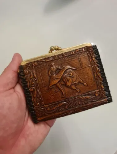 Porta moedas espanhol em couro legítimo vintage