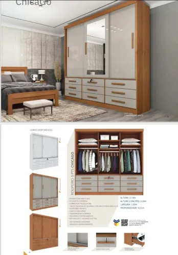 Guarda-Roupa 3 Portas Chicago Cinamomo/Off White