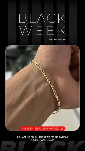 Pulseira piastrine maciça ouro 18k