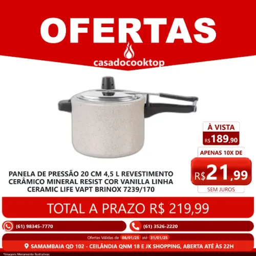Panela de Pressão 20 cm 4,5L Revest. Cerâmico Mineral Resist Cor Vanilla Ceramic life