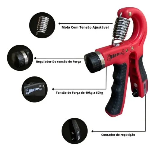 hand grip para antebraço ajustavel c/ contador 10kg - 60kg  vermelho kp-me24