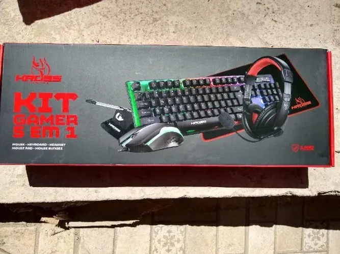Kit Gamer Kross 5 em 1 Teclado Mouse Headset Mouse Pad e Bungee Novo lacrado garantia