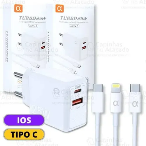 Carregador Turbo 25W para Celular - iOS e Tipo C