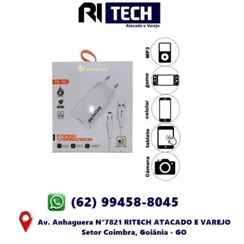 Kit Carregador Tipo C Celular Tablet Carga Rápida Fonte e Cabo