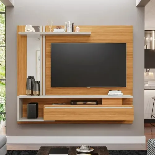 "Design Moderno e Durabilidade: Painel Treviso com Estrutura 100% MDF e Espaço para TV de 