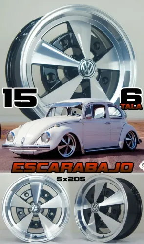 Rodas Aro 15 VW Escarabajo preta com diamantado 5x205 novas Fusca