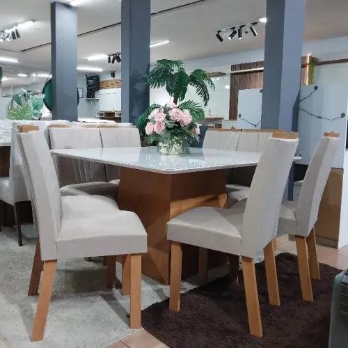 12X SEM JUROS - CONJUNTO DE JANTAR COM 8 CADEIRAS EM LINHO