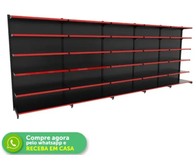 Gondola de Parede 1,96M de Altura Preta com Porta Etiqueta