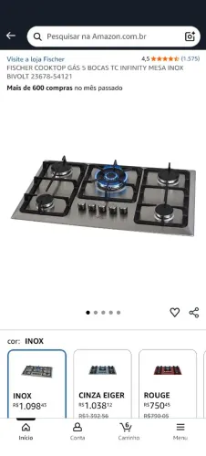 Cooktop 5 Bocas Fischer Inox - TC Infinity, ZERO na Caixa! Melhor Preço