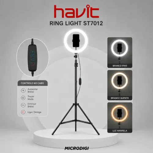 Kit Ring Light Havit ST7012, com Suporte Tripé (produto novo)