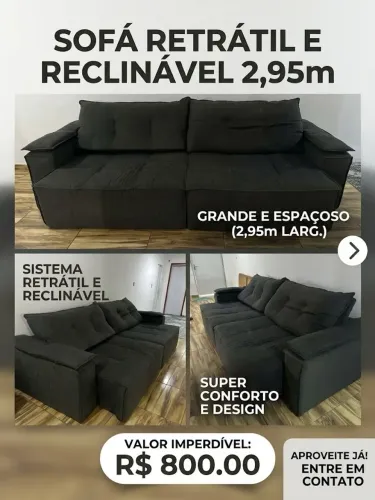 Sofá Retrátil e Reclinável Super Espaçoso (2,95m) - Muito Confortável!