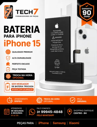 Bateria para iPhone 15 - Garantia 90 Dias