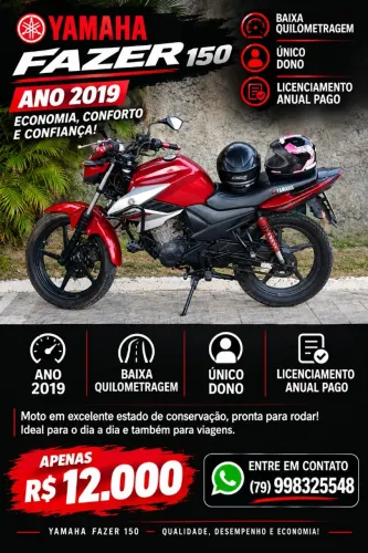 Vendo moto Fazer 150, ano 2019 completa sem nada pra fazer!.