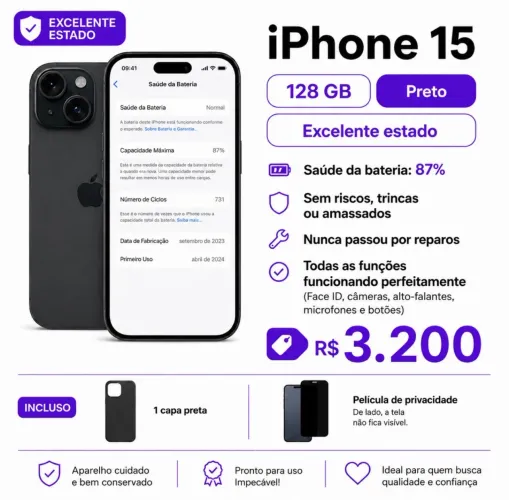 iPhone impecável, bateria 87% e acessórios inclusos