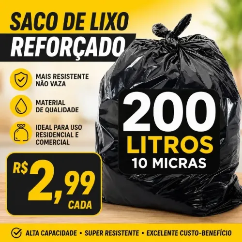 Saco de lixo preto 200 LTS 90cmx100cm MICRA 10
