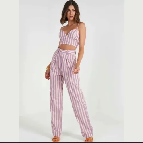 Calça Colcci Alfaiataria Reta Listrada - Lilás