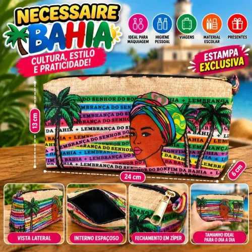 Necessaire Feminina Bahia Estampa Afro Senhor do Bonfim | Bolsa Organizadora para Maquiage