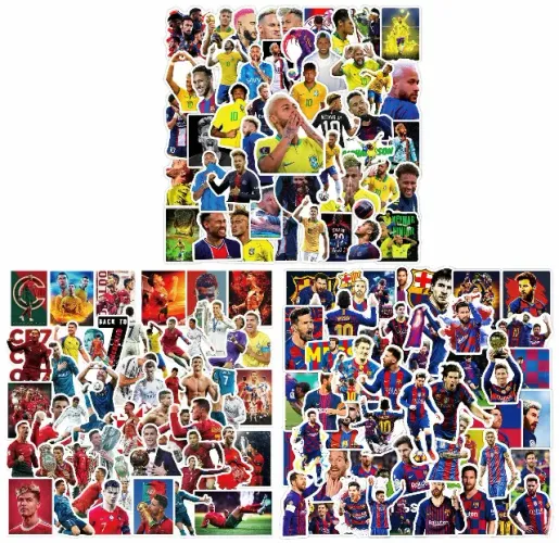 Kit 150 Adesivos de Cristiano Ronaldo Leo Messi Neymar Jr Pcs Peças Unidades Autocolantes