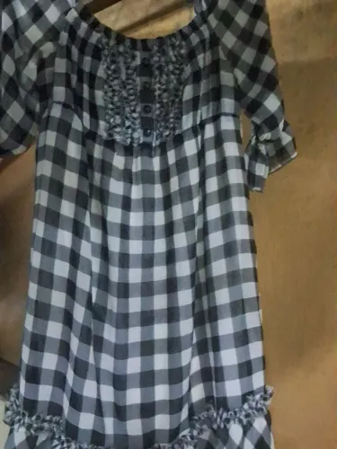 Vestido Xadrez Feminino Preto e Branco com Babado