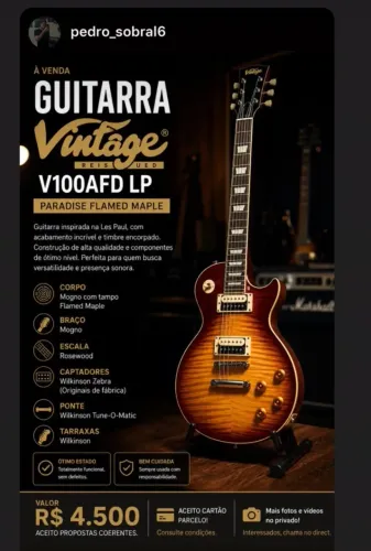 Guitarra Vintagê V 100AFD LP- guitarra inspirada na Les Paul com acabamento incrível