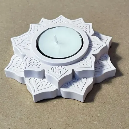 Escultura Suporte de Vela Rechaud Lótus em Gesso 10x3cm 