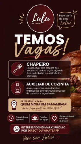 Vaga de emprego Auxiliar de cozinha e Chapeiro
