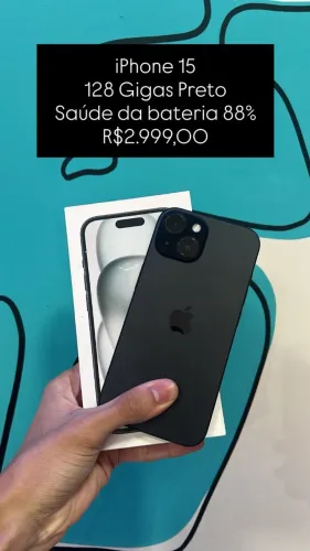 Seminovo: iPhone 15 | 128GB | Preto | Saude de Bateria 88% - Loja Fisica
