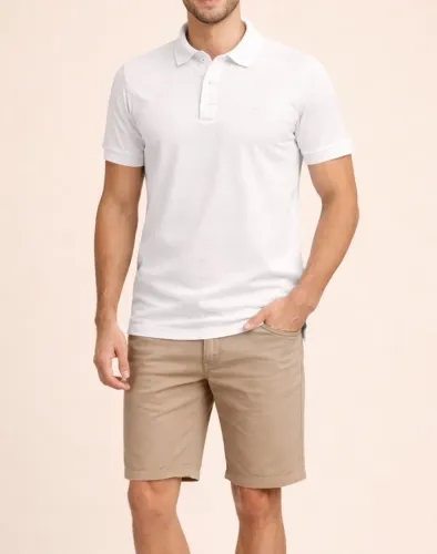 Kit Camisa Polo Branca e Bermuda Sarja