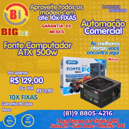 Fonte De Alimentação Para Pc Knup Kp-522 500w Preta - Em ate 10x Fixas