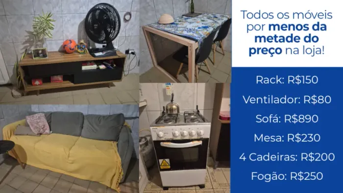 Móveis em promoção (Fogão, rack, sofá, mesa, cadeiras e ventilador)