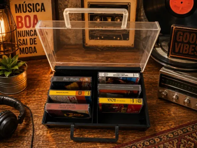 Maleta Porta Fitas K7 Vintage Original Organizador Cassete Retrô
